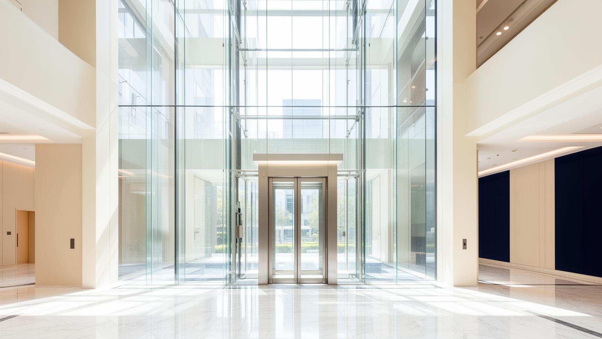 Modern glass elevator inside a premium commercial building